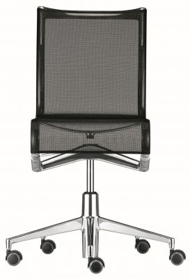 Rollingframe Bürostuhl mit Netzbezug, Chromgestell und Rollen, ergonomischer Drehstuhl für Büro und Homeoffice.